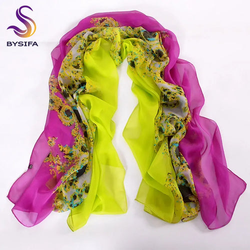 BYSIFA Woman 100% Mulberry Silk Chiffon Long Scarf 180*110cm