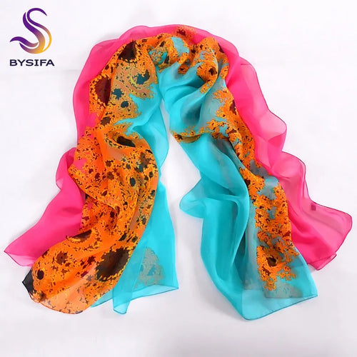 BYSIFA Woman 100% Mulberry Silk Chiffon Long Scarf 180*110cm