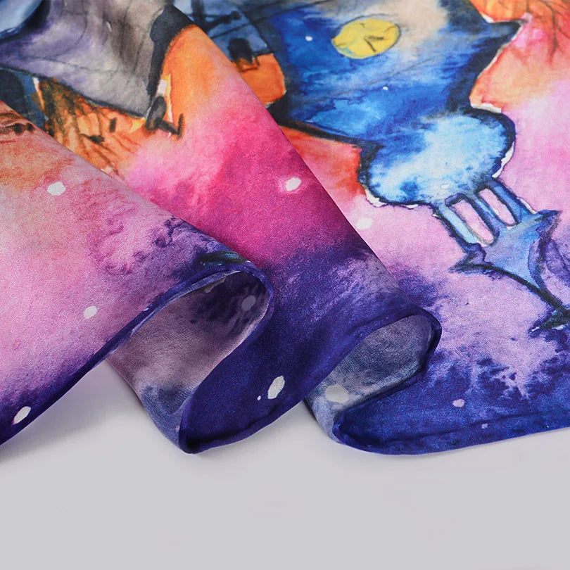 BYSIFA Purple Blue Mulberry silk Scarf 175*52cm