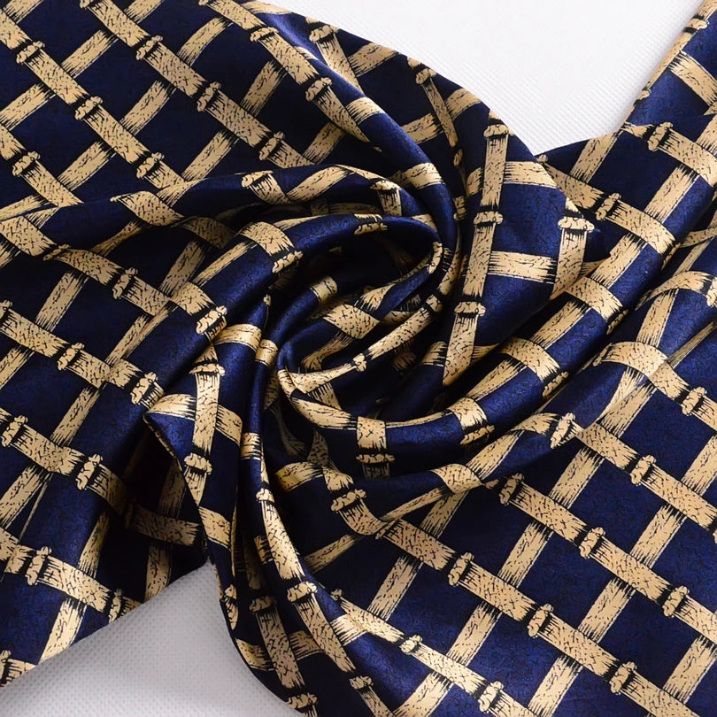 Navy Blue Gold Men Mulberry Silk Scarf 160*26cm