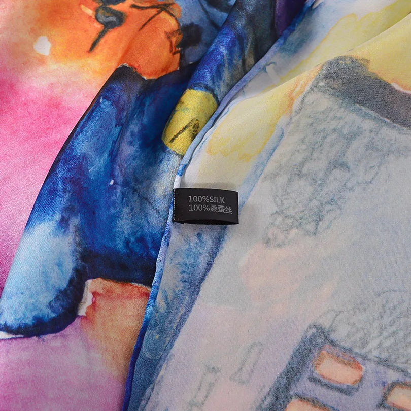 BYSIFA Purple Blue Mulberry silk Scarf 175*52cm