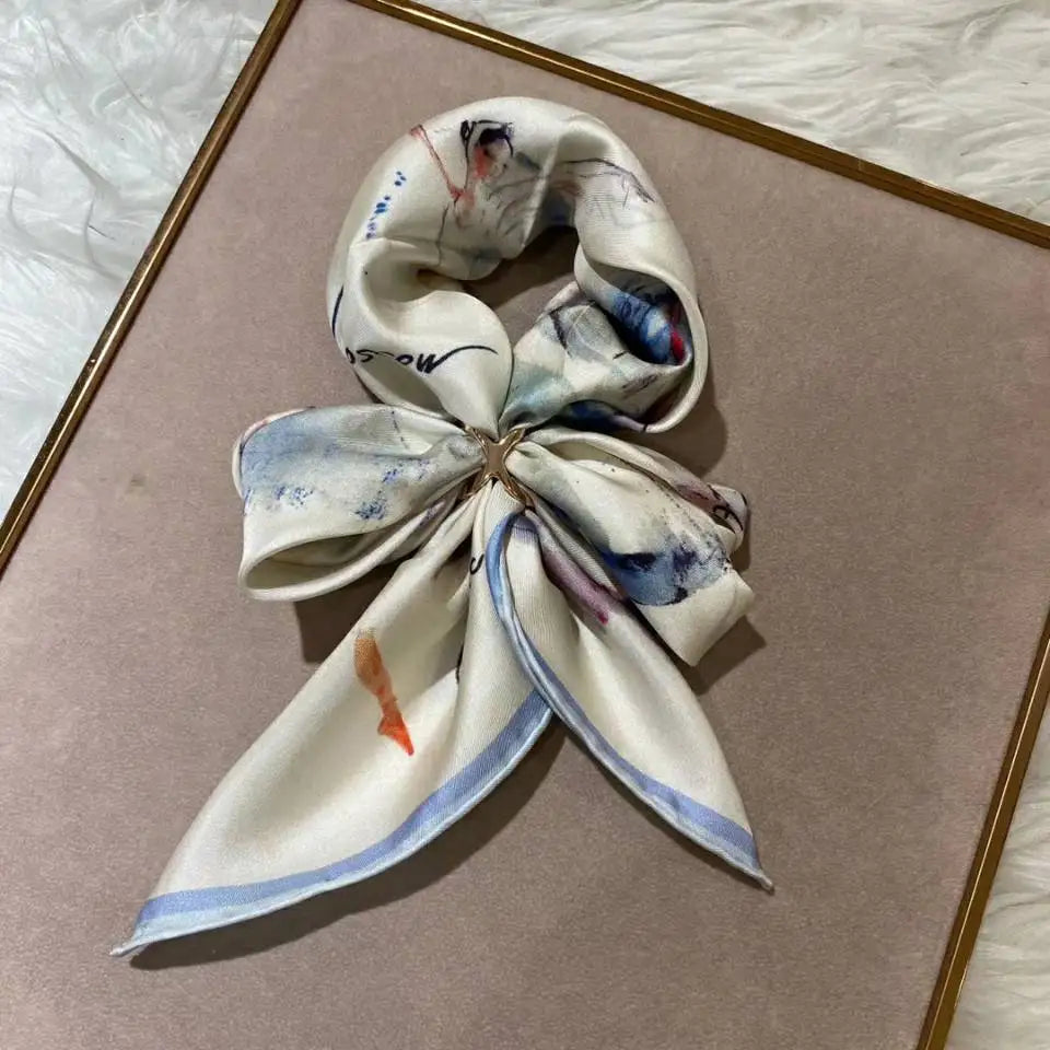 Elegant Blue White Silk Scarf 70*70cm