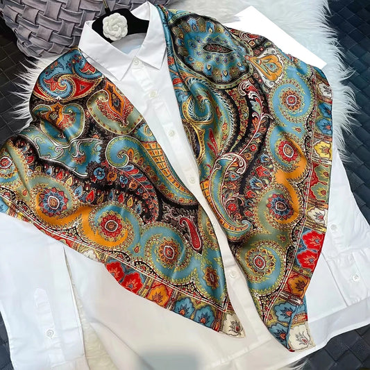 BYSIFA Blue Red 100% Natural Silk Scarf 106*106cm