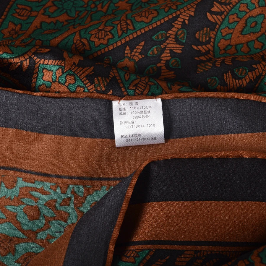 Coffee Green Mulberry Silk Square Scarf 106*106cm