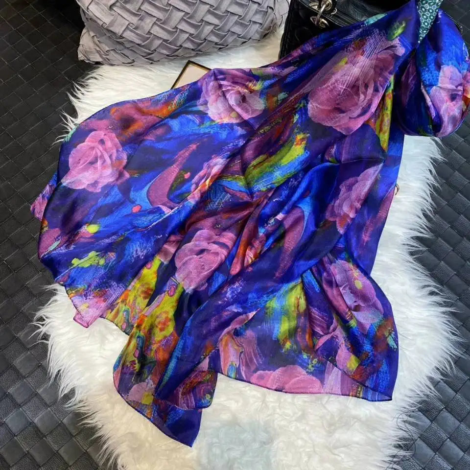 Bysifa Women Blue Pink Long Silk Scarf 176*110cm