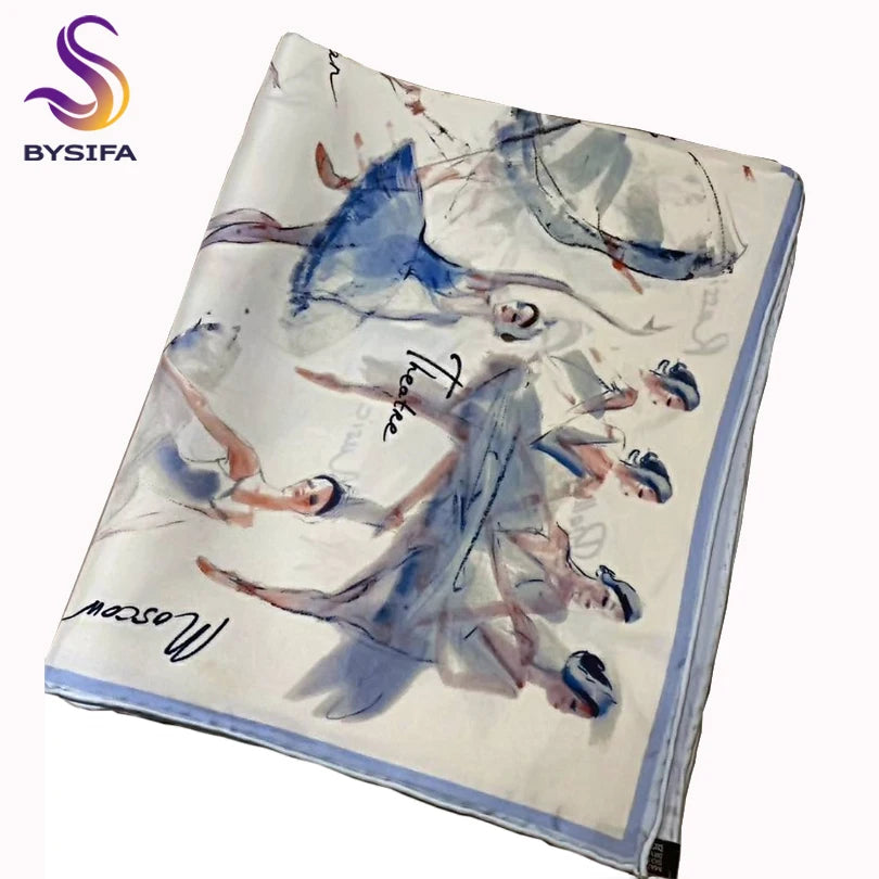 Elegant Blue White Silk Scarf 70*70cm