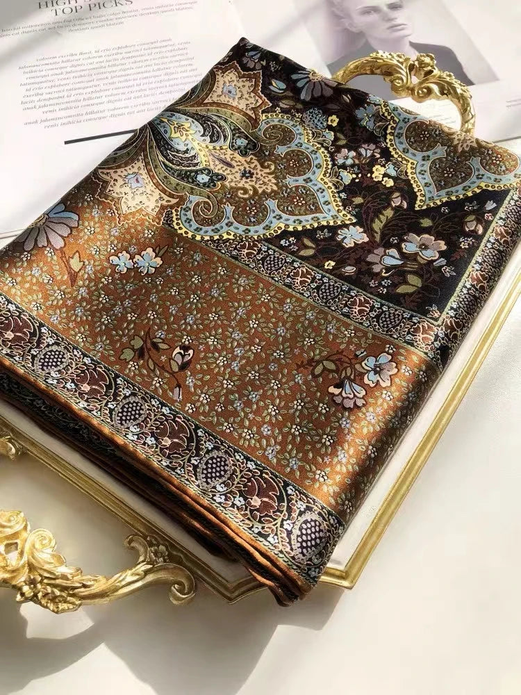 Bysifa Coffee Gold 100% Mulberry Silk Scarf 106*106cm