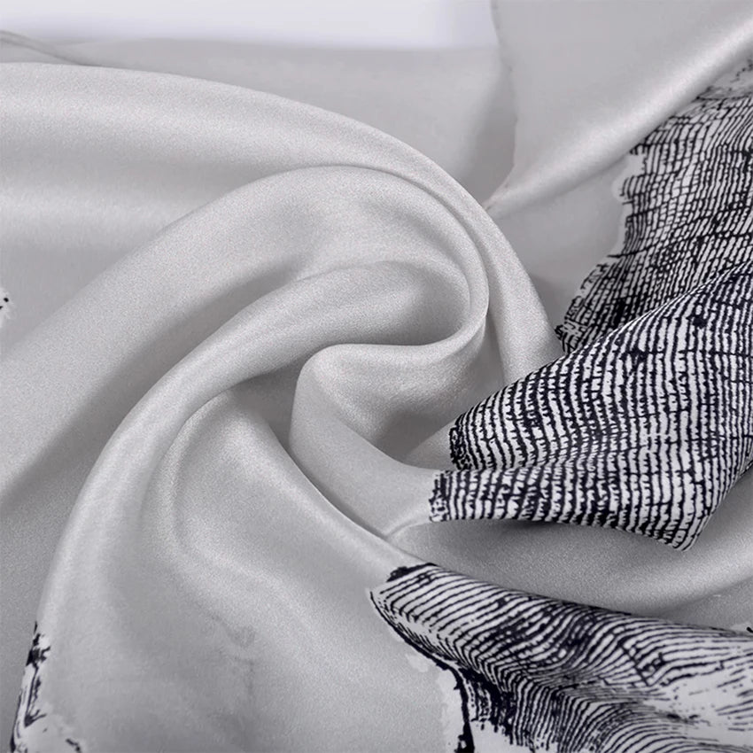 Black grey Women 100%Mulberry Silk Long Scarf 175*52cm