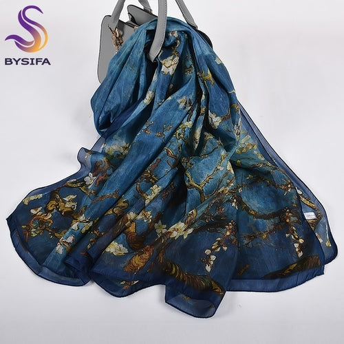 Orange Blue Women Pure Silk Scarf 176*110cm