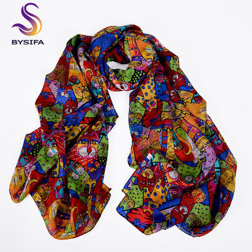 Orange Blue Women Pure Silk Scarf 176*110cm