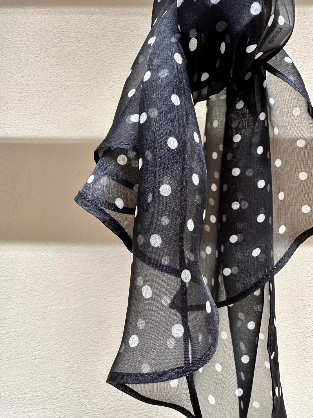 Black and white polka dot long mulberry silk scarf  185*35 cm