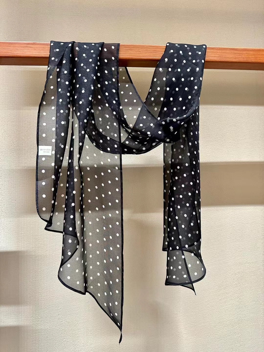 Black and white polka dot long mulberry silk scarf  185*35 cm