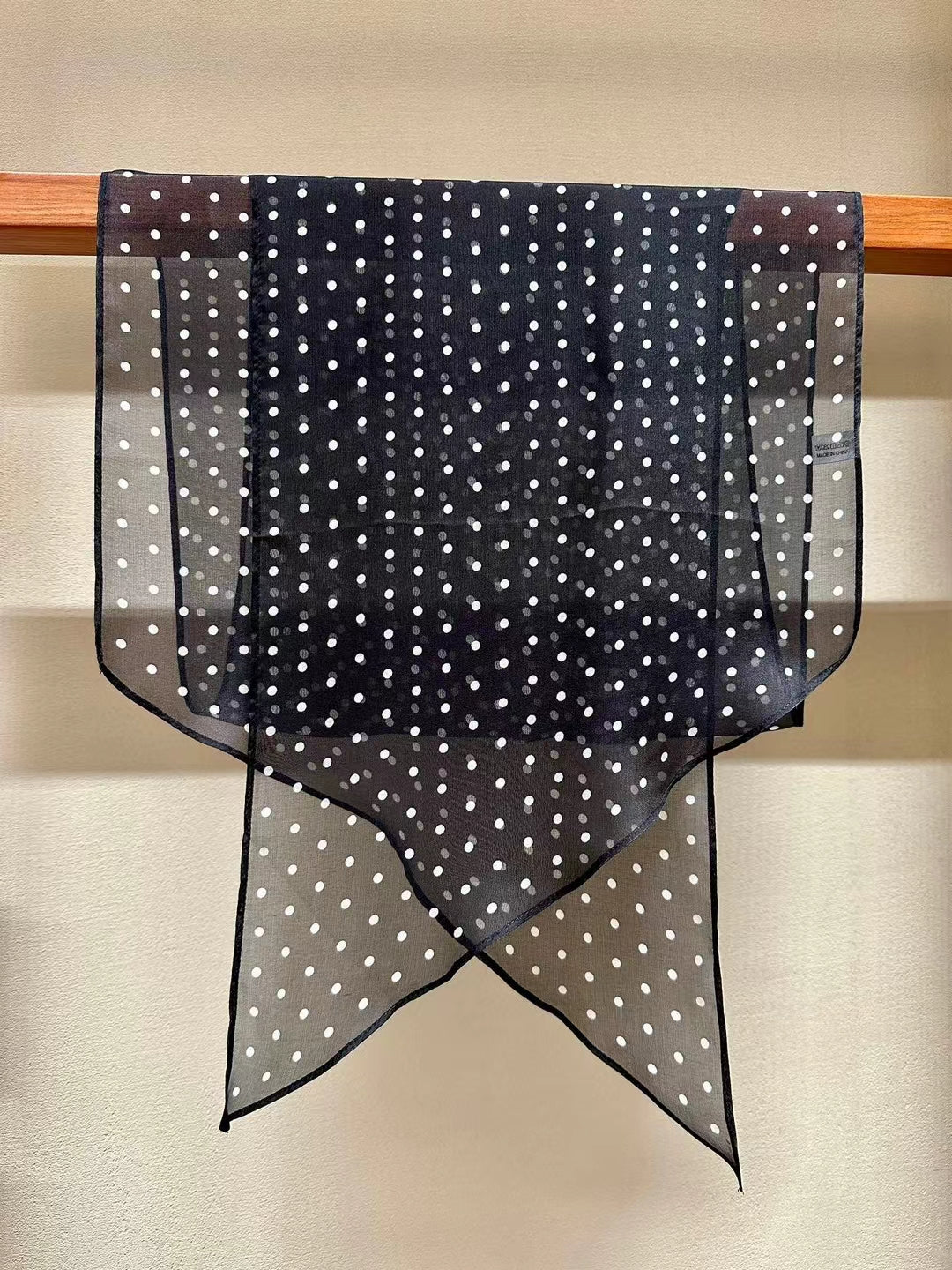 Black and white polka dot long mulberry silk scarf  185*35 cm