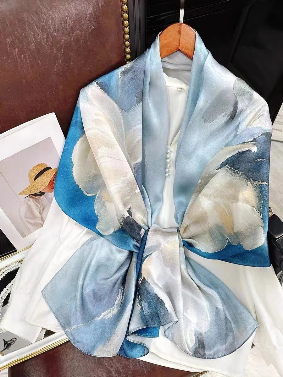China Style Blue White 100% Mulberry silk Scarf