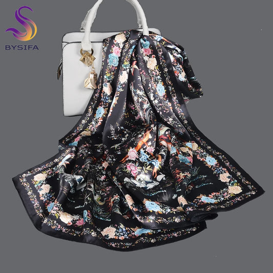 Black white 100% Mulberry Silk Scarf 170*53cm