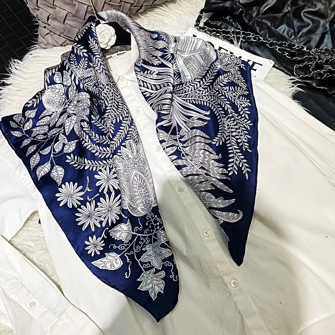 Navy Blue 100% Mulberry Silk Scarf 90*90cm