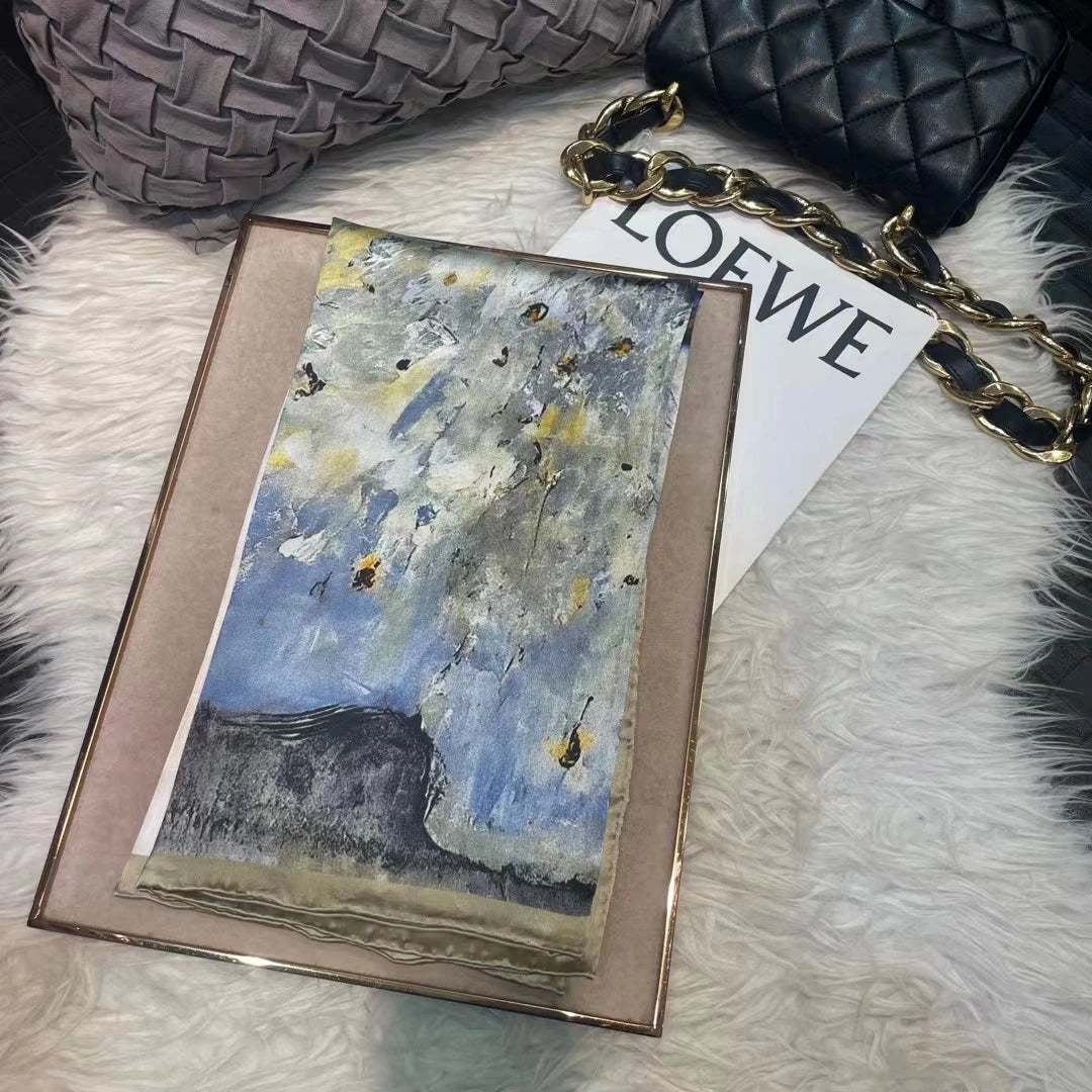 Grey Khaki 100% Mulberry Silk Square Scarves 90*90cm