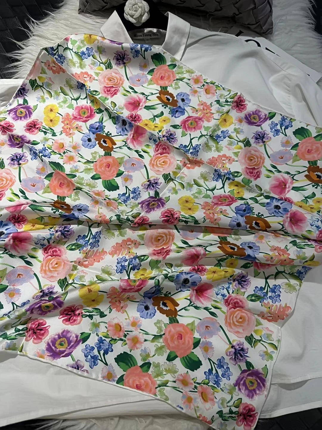 White 100% Silk Twill Scarf 70cm