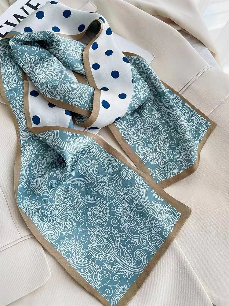 Blue White Long Silk Scarf 155*16cm
