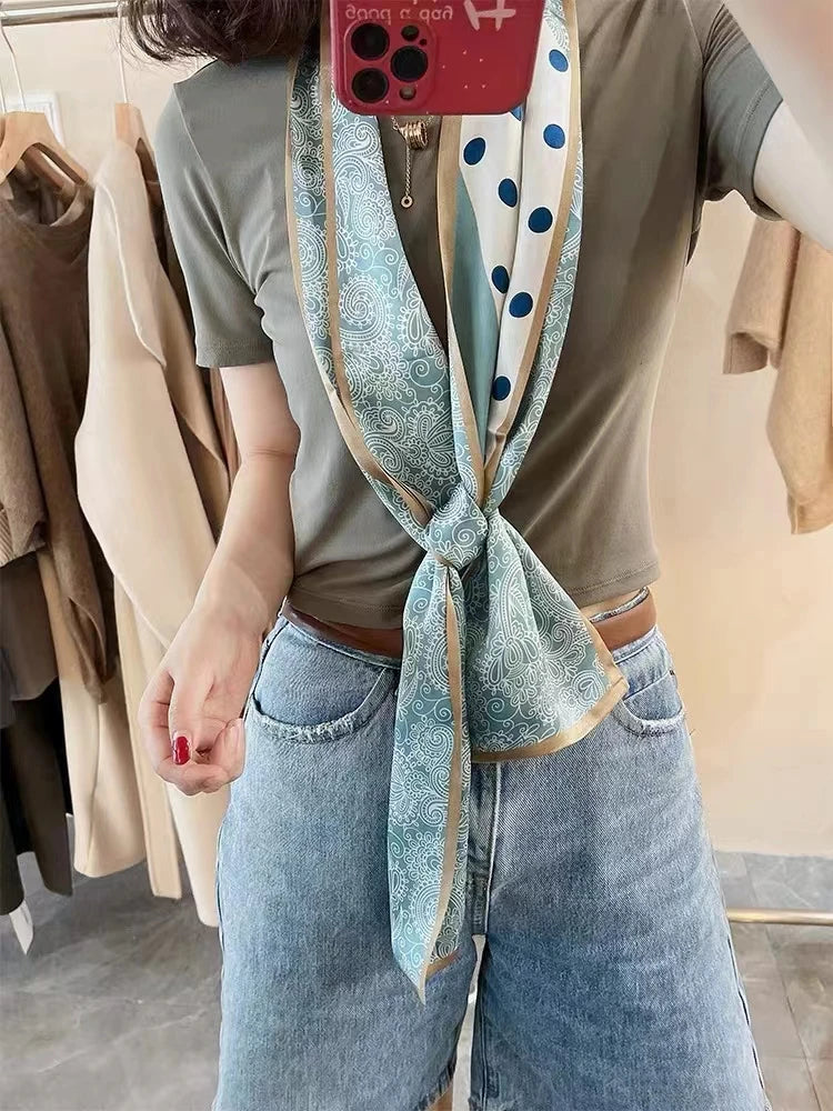 Blue White Long Silk Scarf 155*16cm
