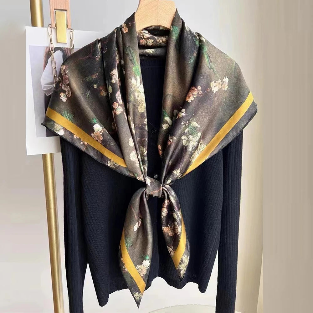 Black Green 100% Mulberry Silk Scarf 106*106cm