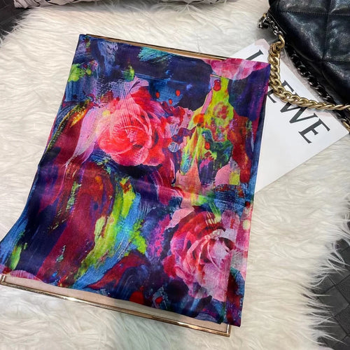 Bysifa Women Blue Pink Long Silk Scarf 176*110cm