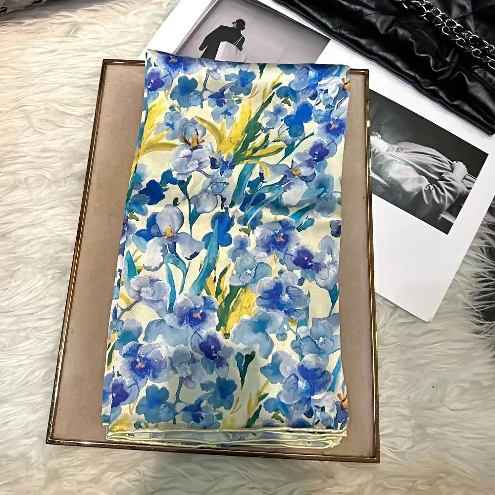 White Blue 100% Silk Scarf 86*86cm