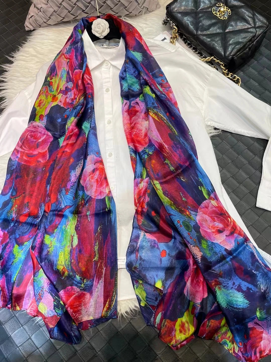 Bysifa Women Blue Pink Long Silk Scarf 176*110cm