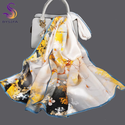 BYSIFA Grey Pink Mulberry Silk Scarf 170*52cm