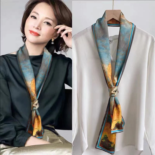Blue White Long Silk Scarf 155*16cm
