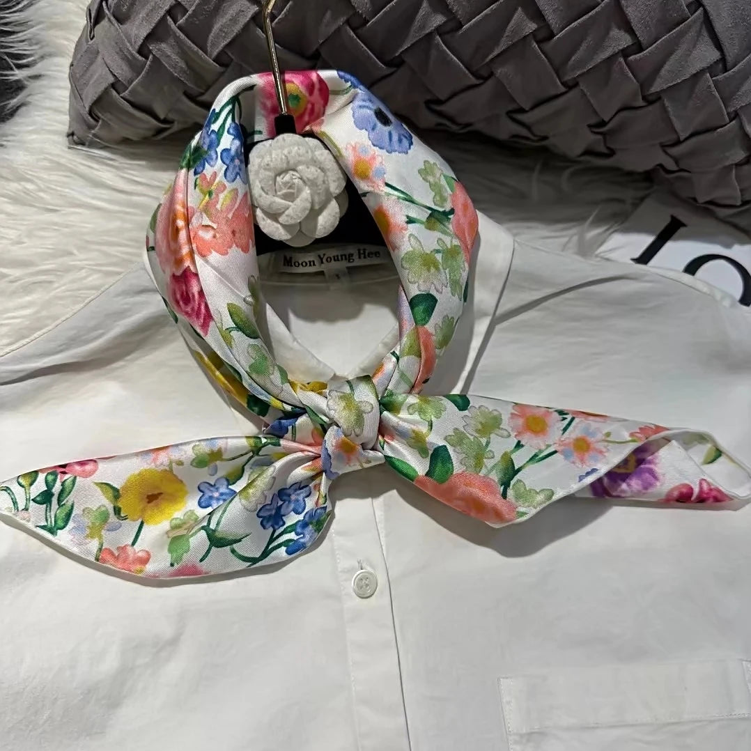 White 100% Silk Twill Scarf 70cm