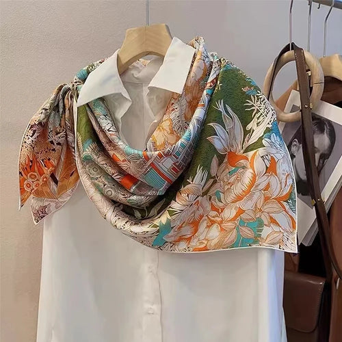 Green Mulberry Silk square Scarf 106*106cm