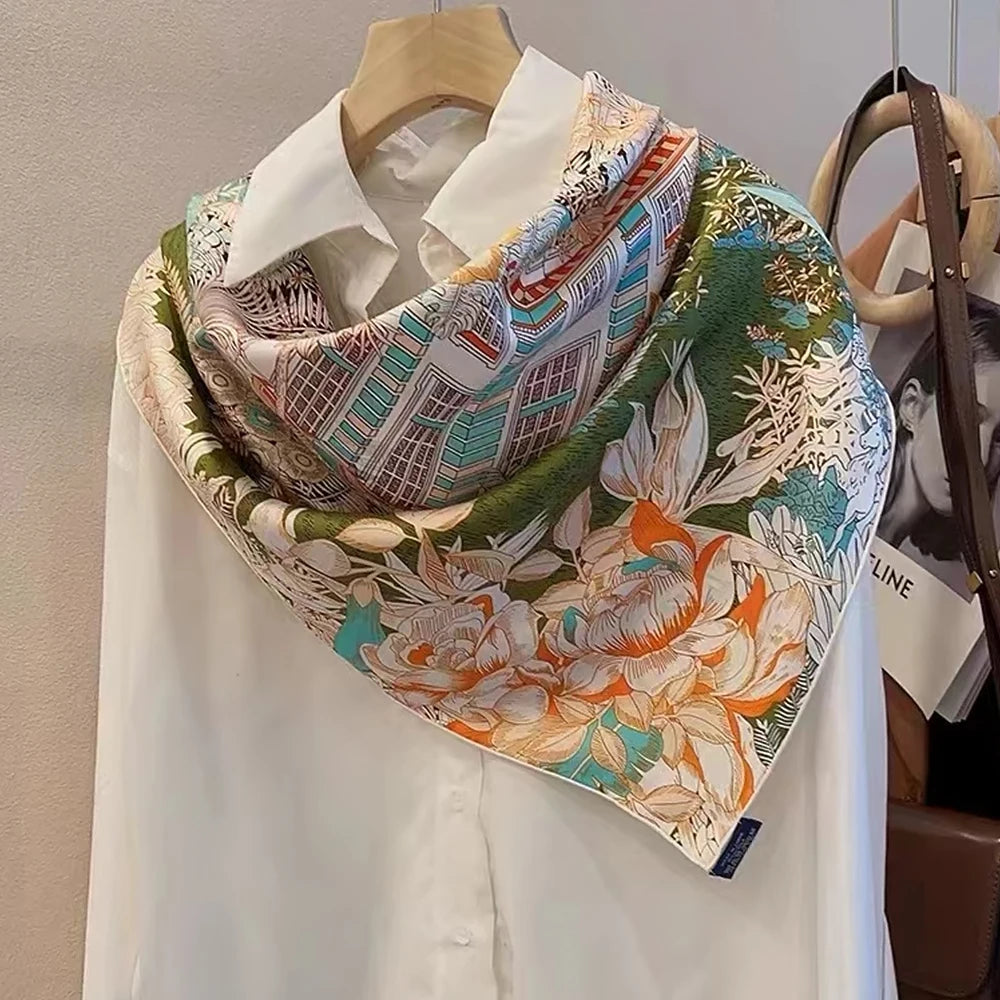 Green Mulberry Silk square Scarf 106*106cm