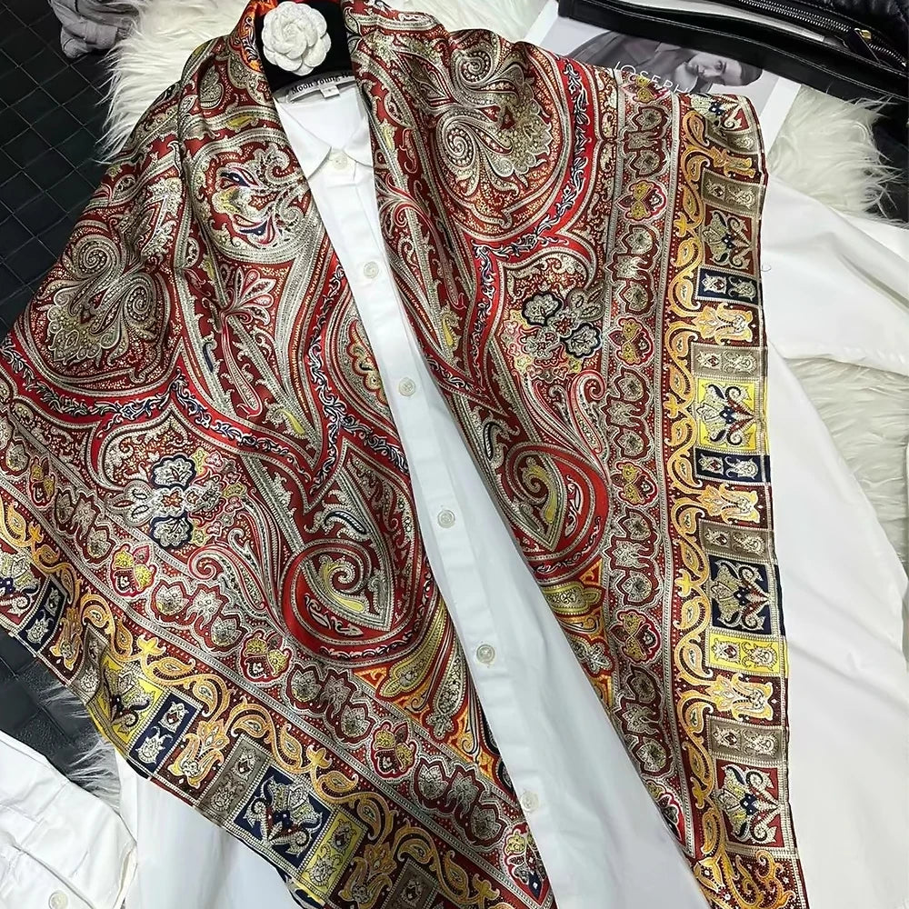 BYSIFA Red Gold Women's Mulberry Silk Scarf 106*106cm