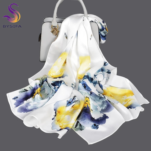 BYSIFA Grey Pink Mulberry Silk Scarf 170*52cm