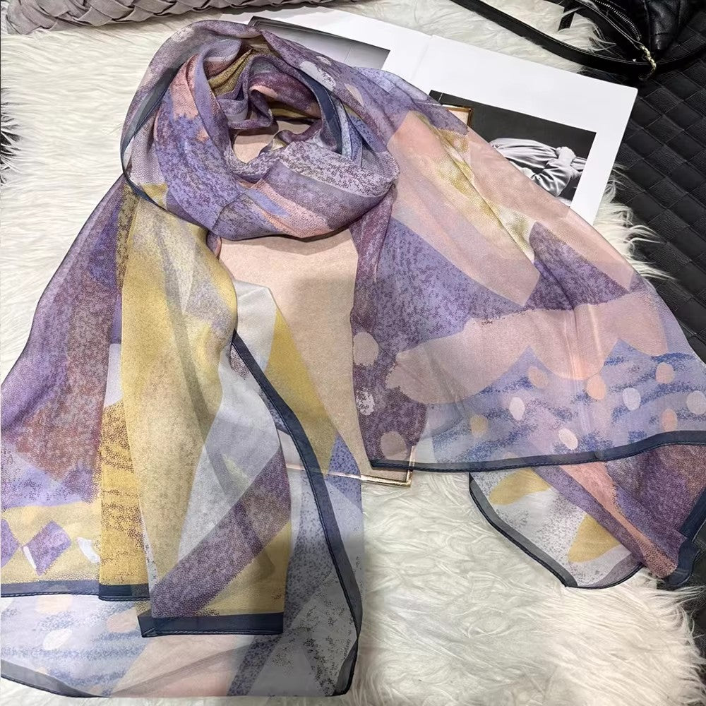 2026 New 100% Mulberry Silk Chiffon Scarf 180*110cm