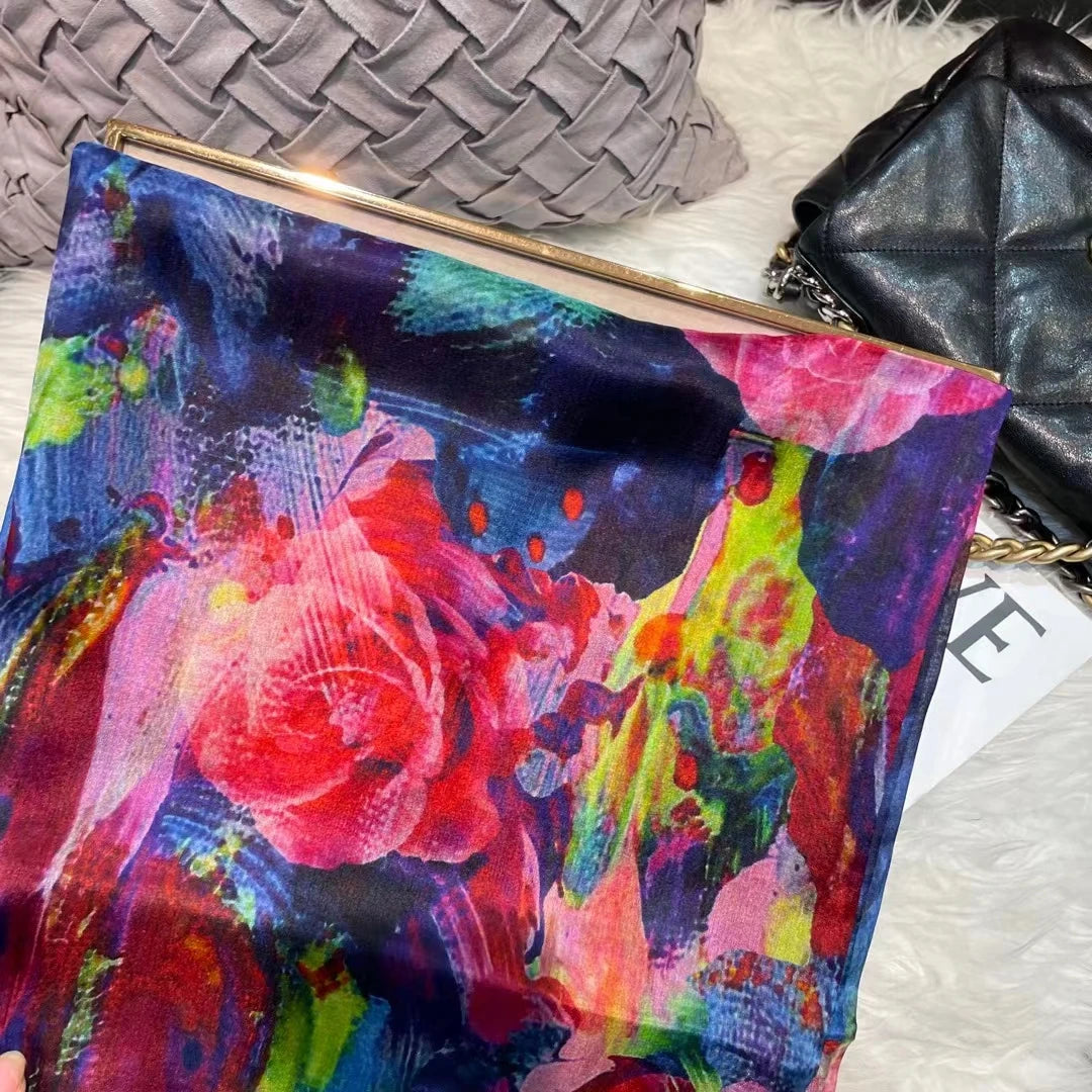 Bysifa Women Blue Pink Long Silk Scarf 176*110cm