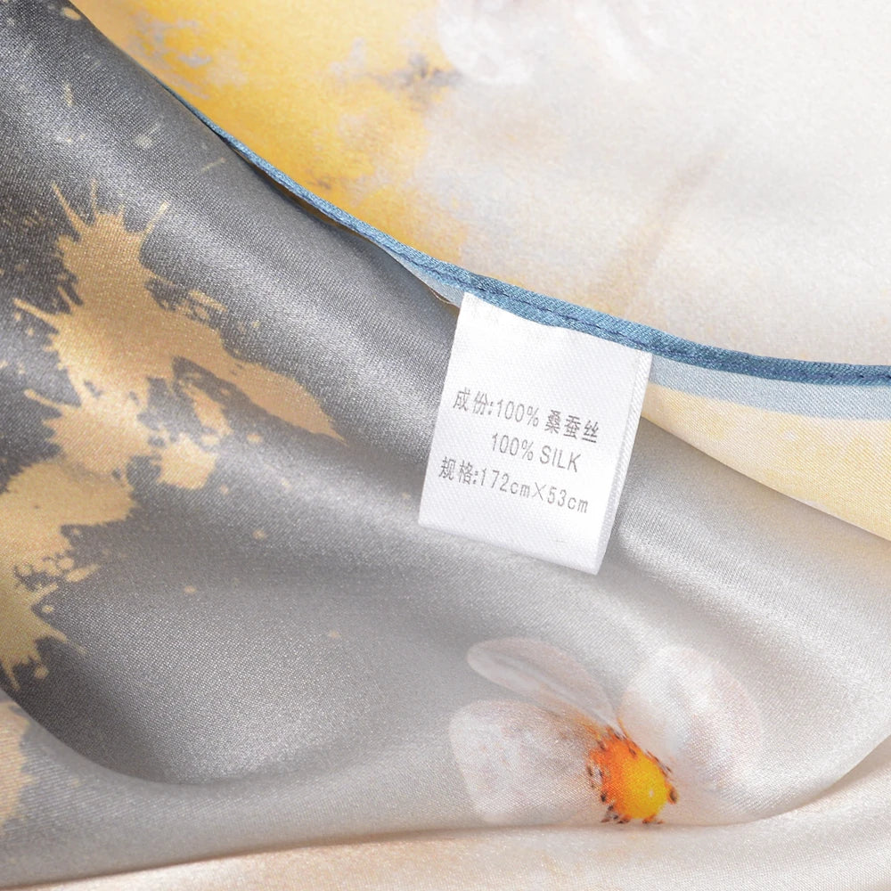 BYSIFA Beige Green 100% Mulberry Silk Scarf 170*53cm