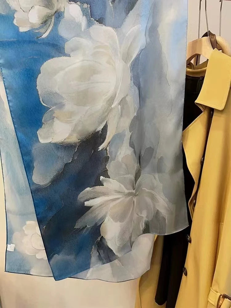 China Style Blue White 100% Mulberry silk Scarf