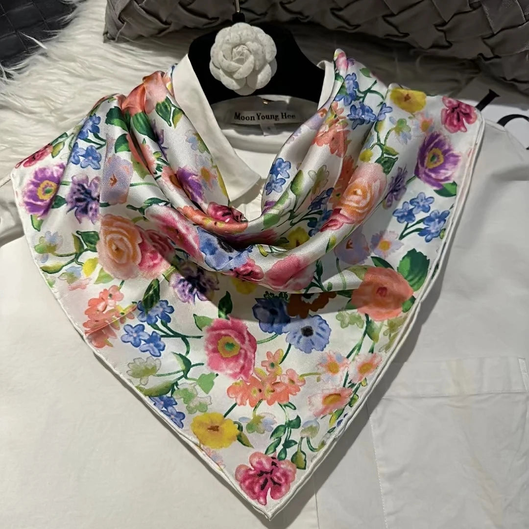 White 100% Silk Twill Scarf 70cm