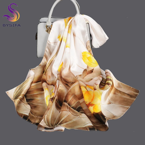 BYSIFA Grey Pink Mulberry Silk Scarf 170*52cm