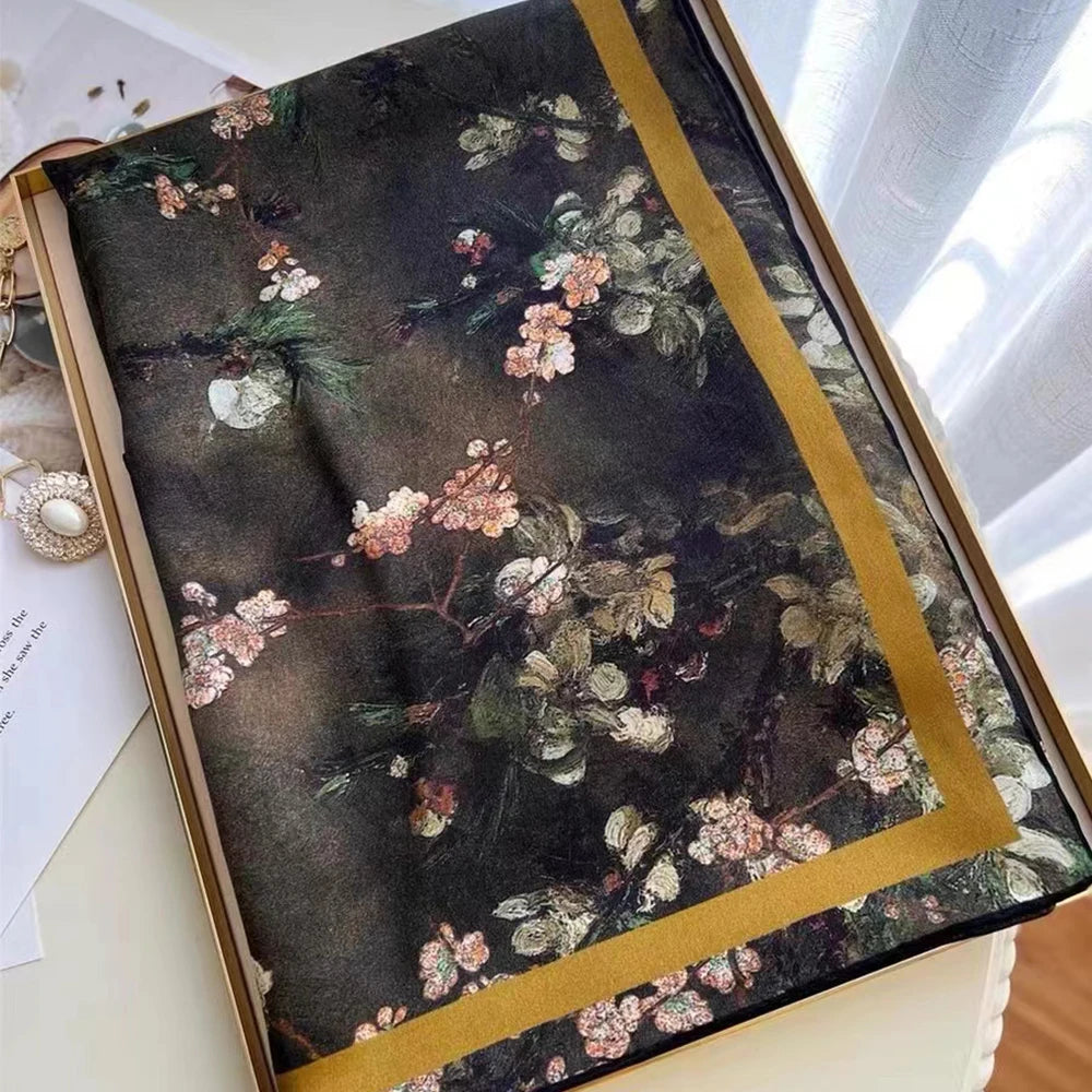 Black Green 100% Mulberry Silk Scarf 106*106cm