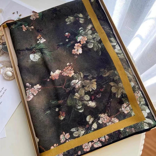 Black Green 100% Mulberry Silk Scarf 106*106cm