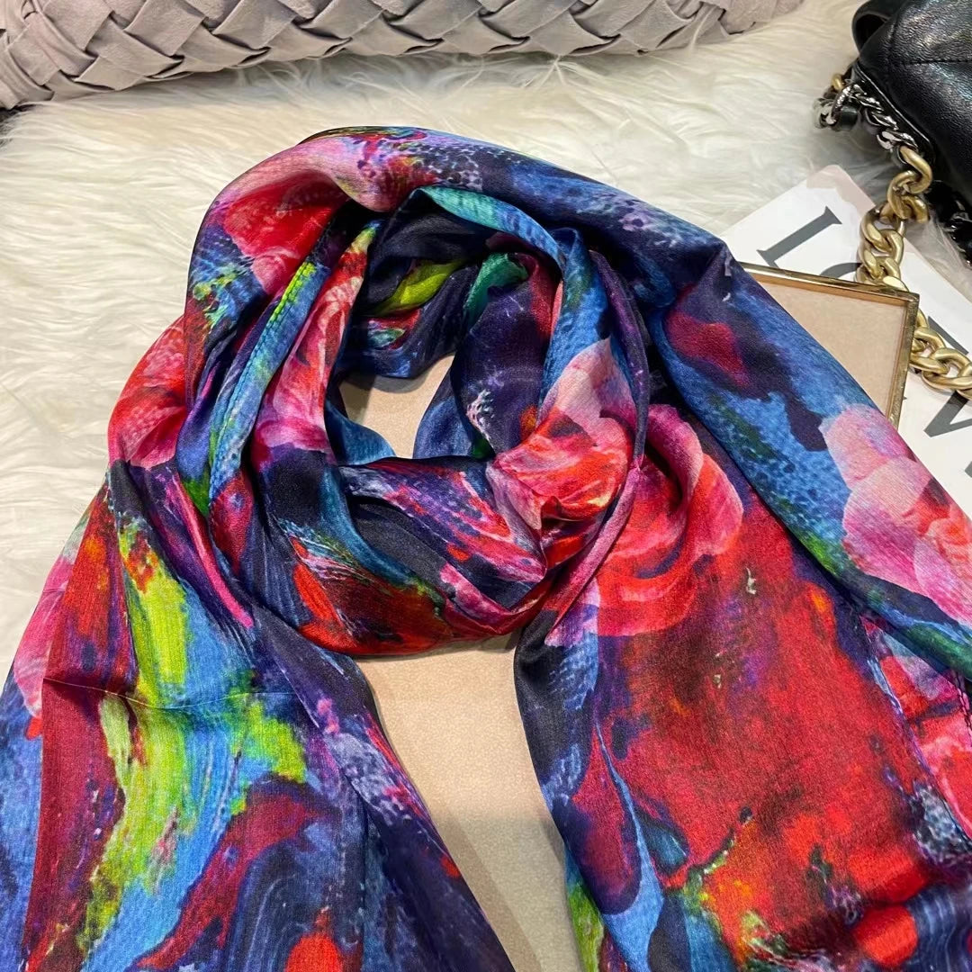 Bysifa Women Blue Pink Long Silk Scarf 176*110cm