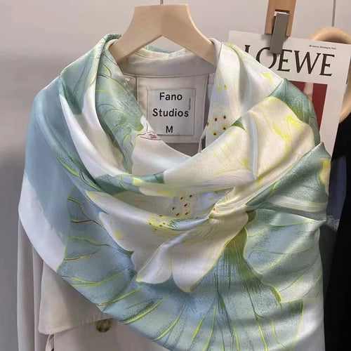 China Style Blue White 100% Mulberry silk Scarf