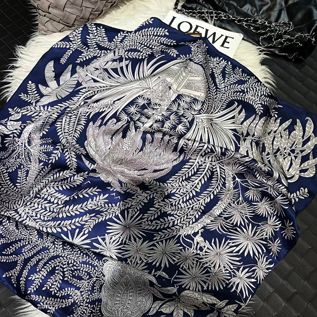 Navy Blue 100% Mulberry Silk Scarf 90*90cm