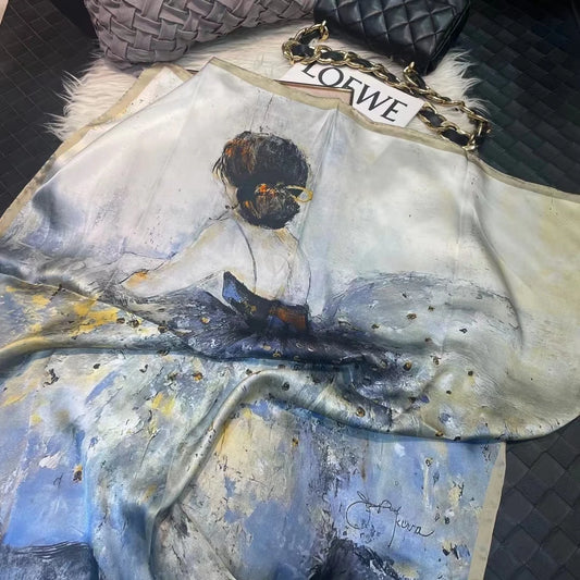 Grey Khaki 100% Mulberry Silk Square Scarves 90*90cm