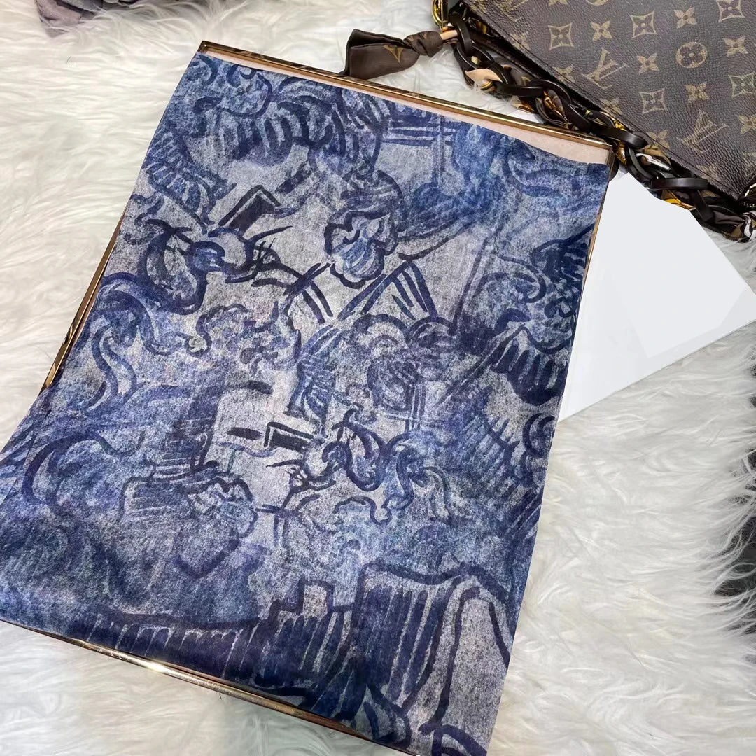Fashion Ink Blue 100% Mulberry Silk Scarf 176*110cm