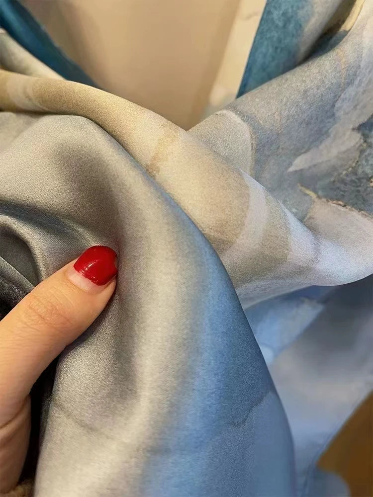 China Style Blue White 100% Mulberry silk Scarf