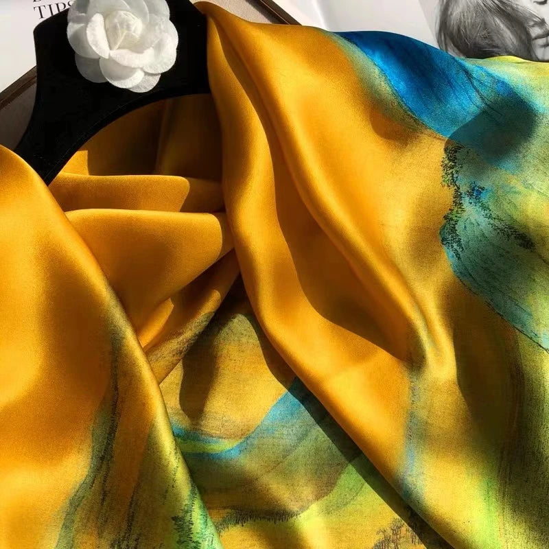 Yellow Green 100% Mulberry Silk Women's Scarf 106*106cm